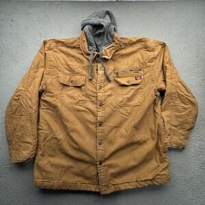 Wrangler Brown Duck Canvas Work Hooded Quilted Lined Jacket Mens 2XL Snap Zip